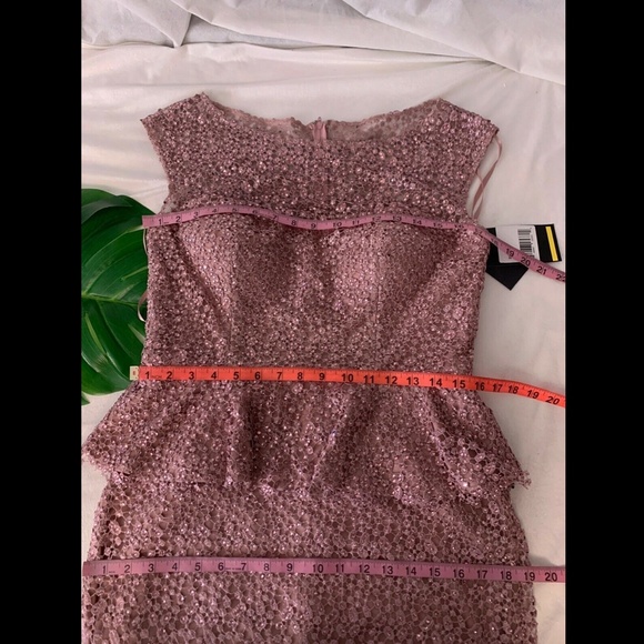 La Femme Embellished Lace Peplum Gown 